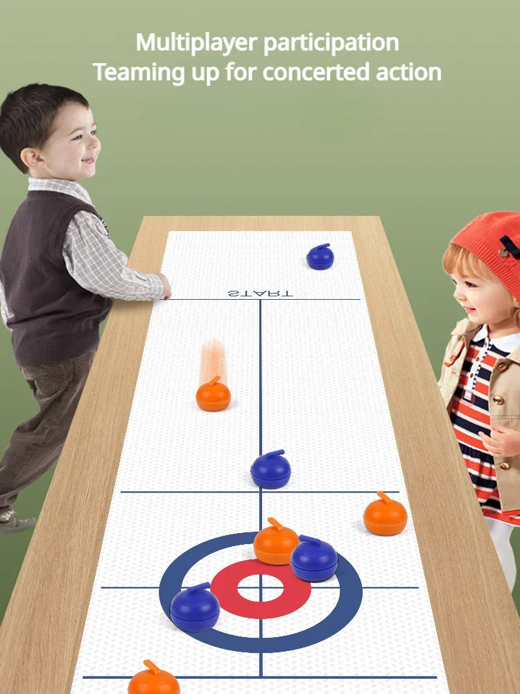 Tabletop Curling Game With 8 Rollers & Shuffleboard Pucks