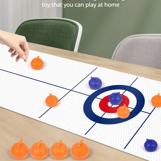Tabletop Curling Game With 8 Rollers & Shuffleboard Pucks